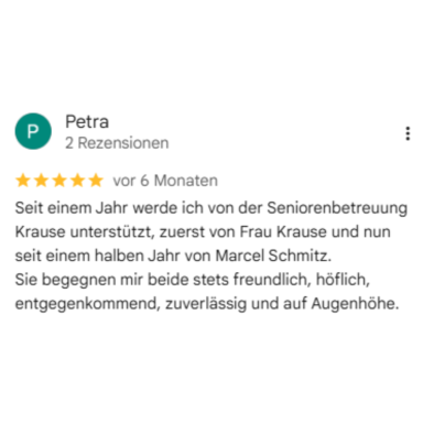 Positive Kundenbewertung zur Alltagsbegleitung für Senioren in Neuss