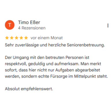Erfahrungsbericht zur Haushaltshilfe für Senioren in Neuss aus Google Bewertung